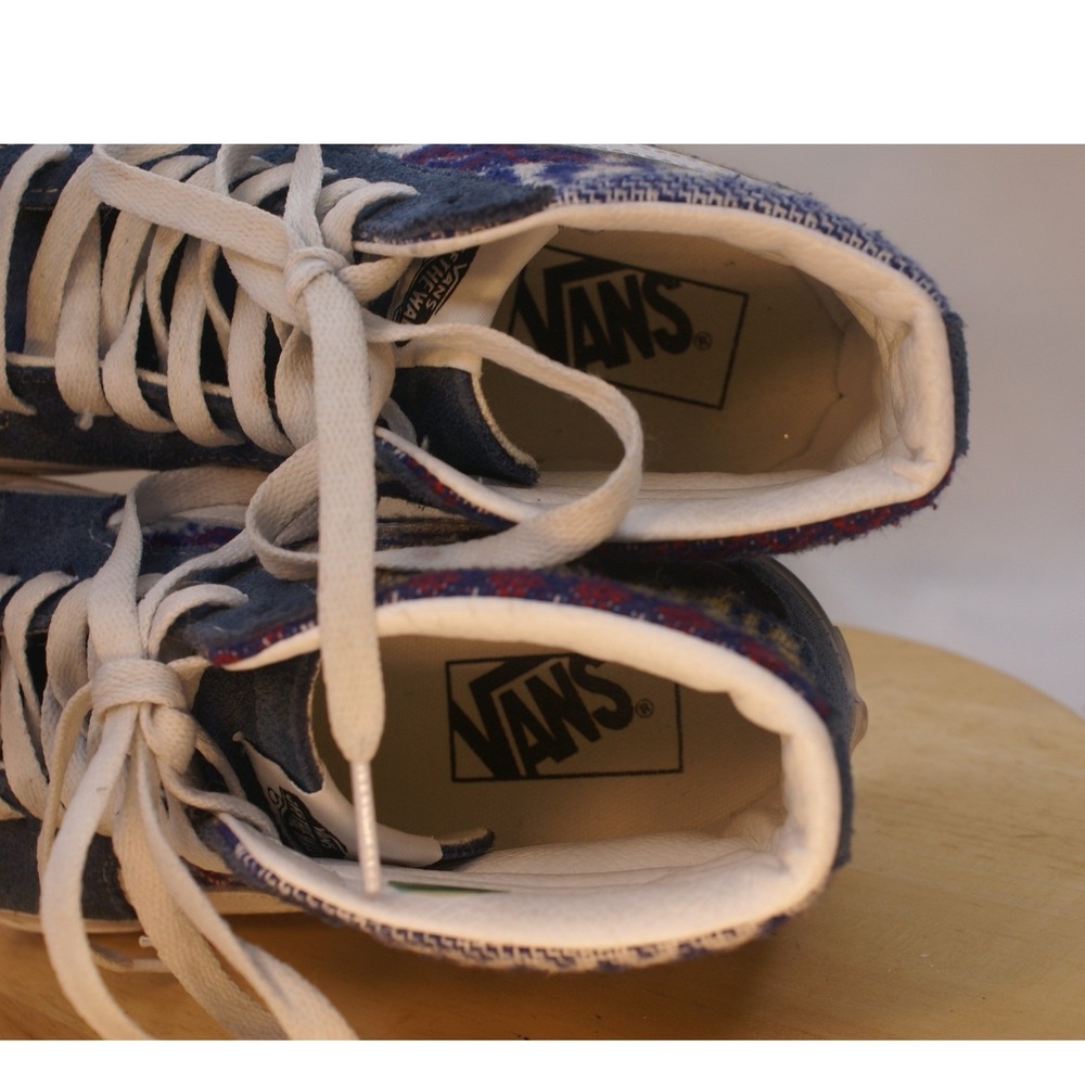 Vans Sk8-Hi Blue Suede Woven Textile Geometric High Top Sneakers Womens 5.5 boho - Picture 12 of 12